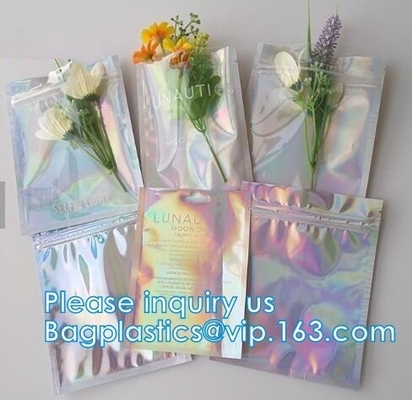 Bagease Multiple Use Candy Pack Holographic Clear Front Packaging Zipper Bag Wholesale Retail Heat Seal Bag For Popcorn