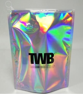 Holographic Pouch With Hang Hole For Clothing packing / iridescent Mylar Pouch For Underwear Mylar Stand up Aluminum Foi