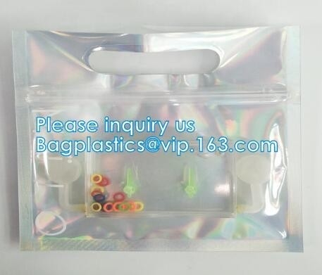 Holographic Pouch With Hang Hole For Clothing packing / iridescent Mylar Pouch For Underwear Mylar Stand up Aluminum Foi