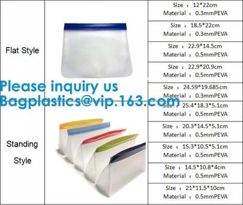 FDA Approved Zip Lock Bags Food Packaging Zipper peva Reusable k Sandwich Bag,Eco-Friendly Soft Clear PEVA Bag Wit
