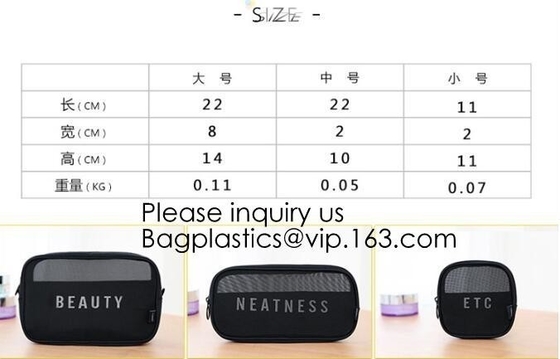 Promotional Custom Zipper Portable Luxury Fashion Clear Pvc Mesh Women Clear Cosmetic Bag, Functional polyester mesh pri