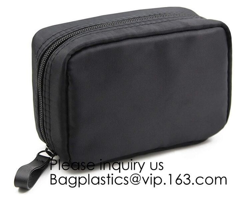 Canvas Makeup Bag Ladies Clutch Bag With Gold Zipper,Dopp Case Striped Canvas Cosmetic Makeup Bag with leather handle