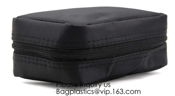 Canvas Makeup Bag Ladies Clutch Bag With Gold Zipper,Dopp Case Striped Canvas Cosmetic Makeup Bag with leather handle
