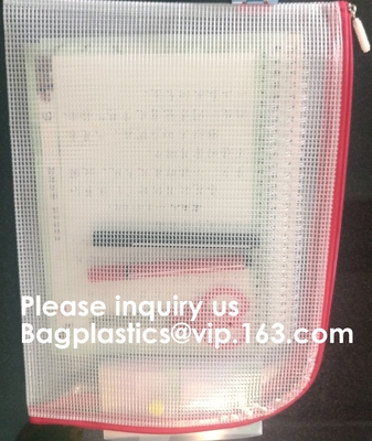 Transparent clear mesh pvc zipper k document file bag B5 plastic PVC file document students office storage bag