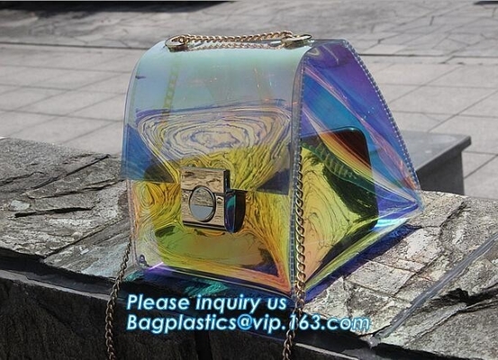 shoulder clear pvc chain hand bag for purses handbags, Metallic Transparent PVC Beach Handbags Shoulder Bags, Chain Cros