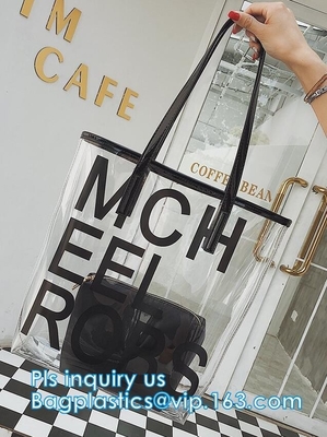 Fruit Clear Shoulder Bag Tote Beach Gym Summer, Motobike Printed Transparent PVC Beach Bag, pineapple printing summer be