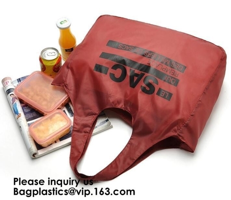 Custom Eco-friendly Durable Foldable Polyester Handle Bag Pocket Folding Nylon Shopping Bag Eco-friendly Durable Foldabl