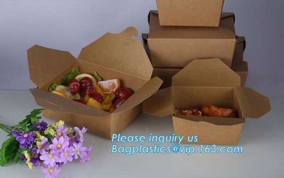 Brown Kraft Paper Takeout Lunch Containers Box,Eco friendly food grade disposable kraft paper lunch box bagease package