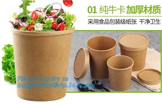 Disposable Hot Soup Bowls, Kraft Paper Soup Cup, 16oz Custom Logo Printed Disposable Kraft Paper Soup Cup