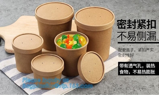 Disposable Hot Soup Bowls, Kraft Paper Soup Cup, 16oz Custom Logo Printed Disposable Kraft Paper Soup Cup