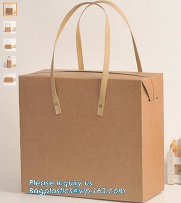 Luxury Custom Printed Logo Christmas Brown Kraft Paper Shopping Gift Carrier Bag,exclusive custom made luxury ribbon han
