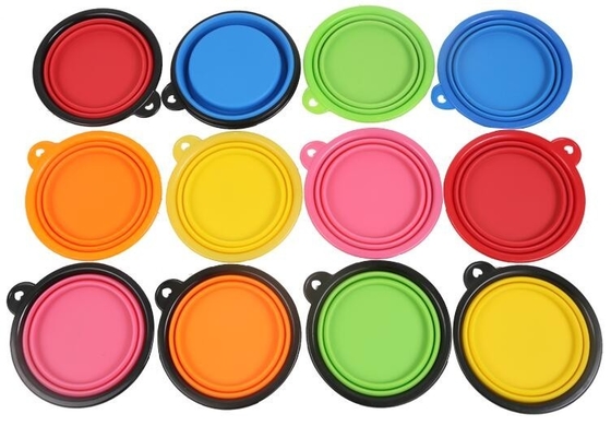 Wholesale Silicone Portable Food Grade Unbreakable Stocked Colorful Collapsible Pet Dog Bowl With Hook, Portable Foldabl