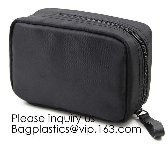 Canvas Makeup Bag Ladies Clutch Bag With Gold Zipper,Dopp Case Striped Canvas Cosmetic Makeup Bag with leather handle