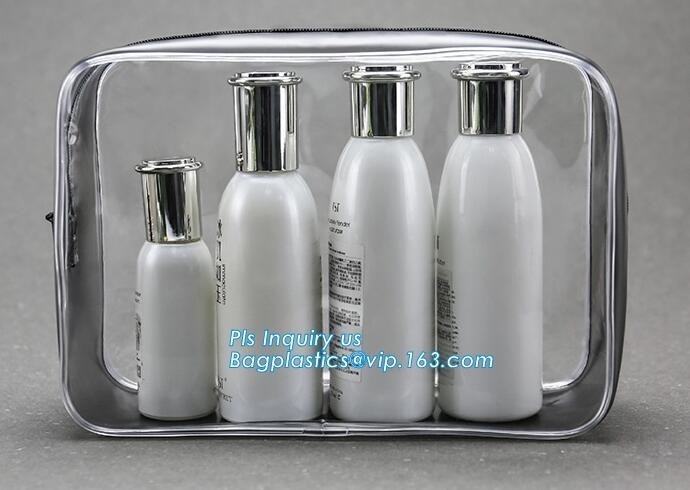 Travel Kit Organizer Bathroom Storage Cosmetic Bag Hanging Toiletry Bag, OEM promotional transparent plastic Heat Seal s
